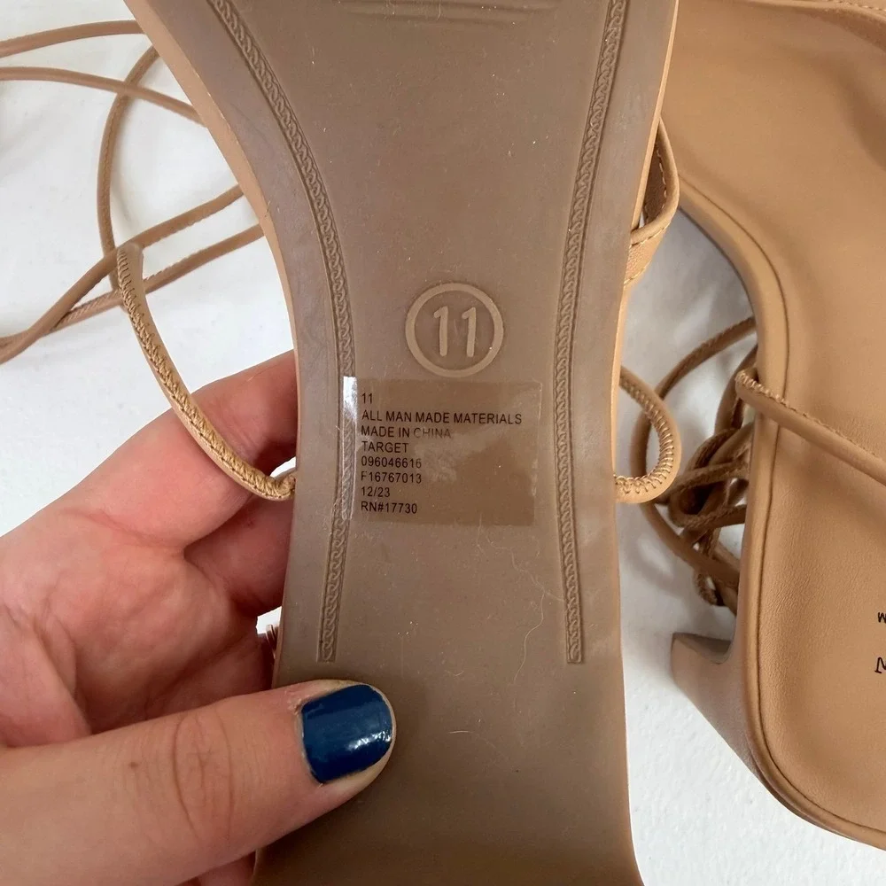 NEW A New Day‎ Marcia tan strappy tie chunk heel memory foam sandals heels shoes